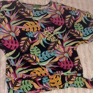 Island Republic Black Tropical Crop Top with Multicolor Leaves